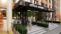 Вхідна група офісного центру в місті Черкаси. Дизайн фасаду ГРОМАДСЬКОЇ БУДІВЛІ