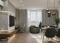 Кухня-вітальня з фісташковими акцентами. Дизайн КУХНІ-СТУДІЇ