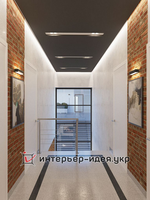 Дизайн коридору з темною стелею