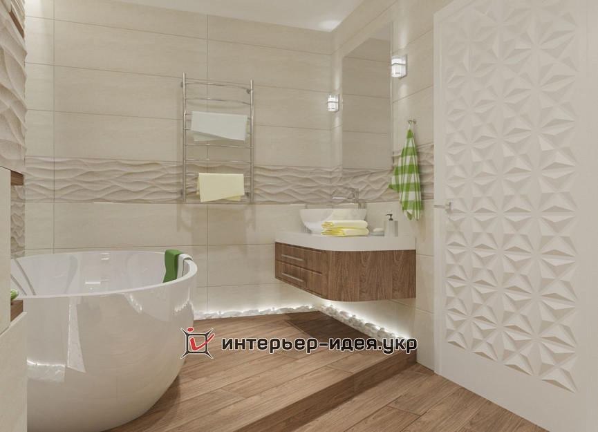Дизайн сучасної ванної кімнати з овальною ванною і умивальником-чашою