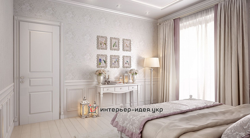 Дизайн спальні в ніжних бузкових кольорах
