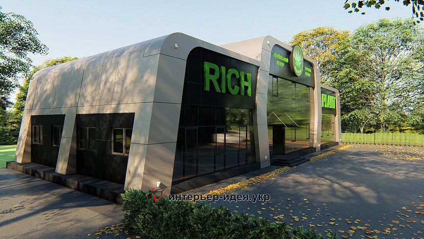 Фасад головного офісу заводу по переробці технічної коноплі &quot;Rich Plant&quot;.