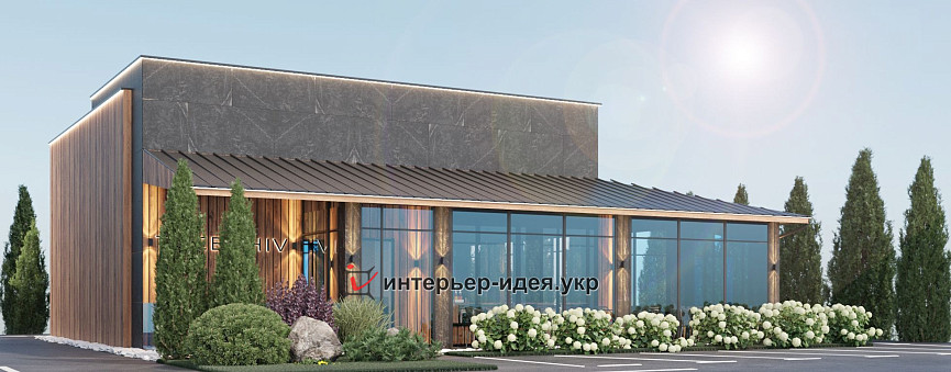 Дизайн фасаду ресторану с. Требухів Київської області