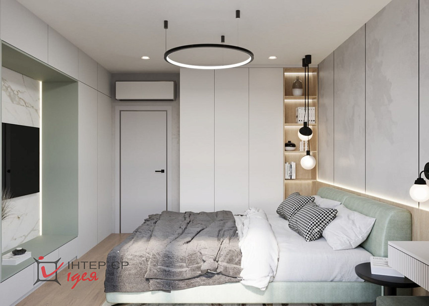 Сучасний контемпорарі стиль в спальні 15 м2