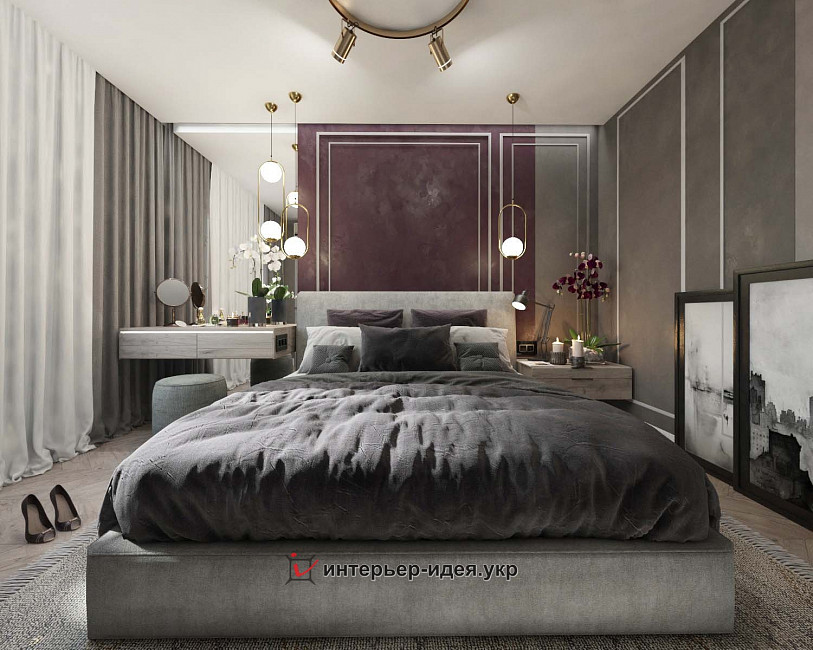 Сучасна спальня в київській квартирі по вул. Яблонського