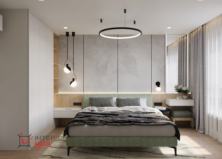 Сучасний контемпорарі стиль в спальні 15 м2