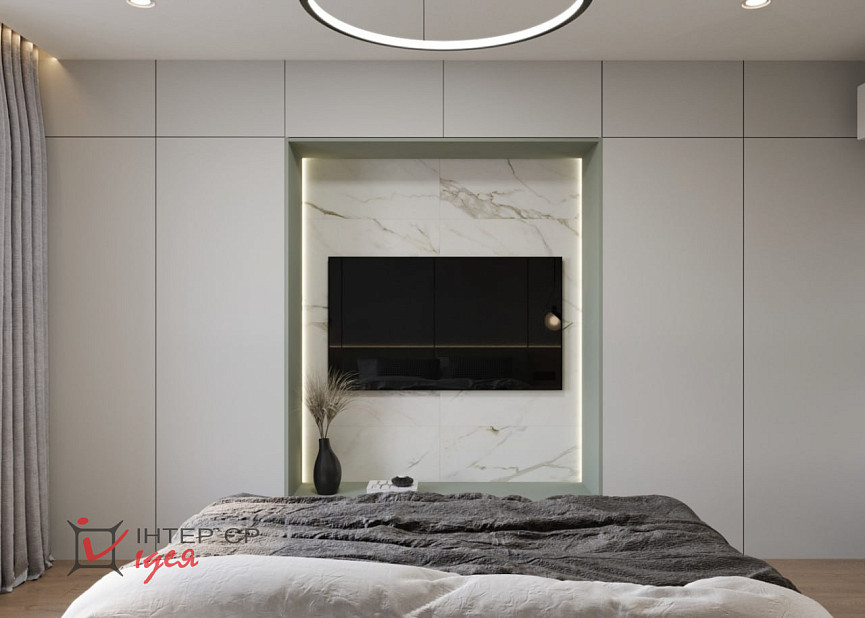 Сучасний контемпорарі стиль в спальні 15 м2