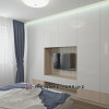 Дизайн мінімалістичної спальні в бежево-синьому кольорі 