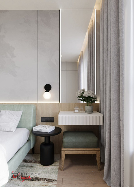 Сучасний контемпорарі стиль в спальні 15 м2