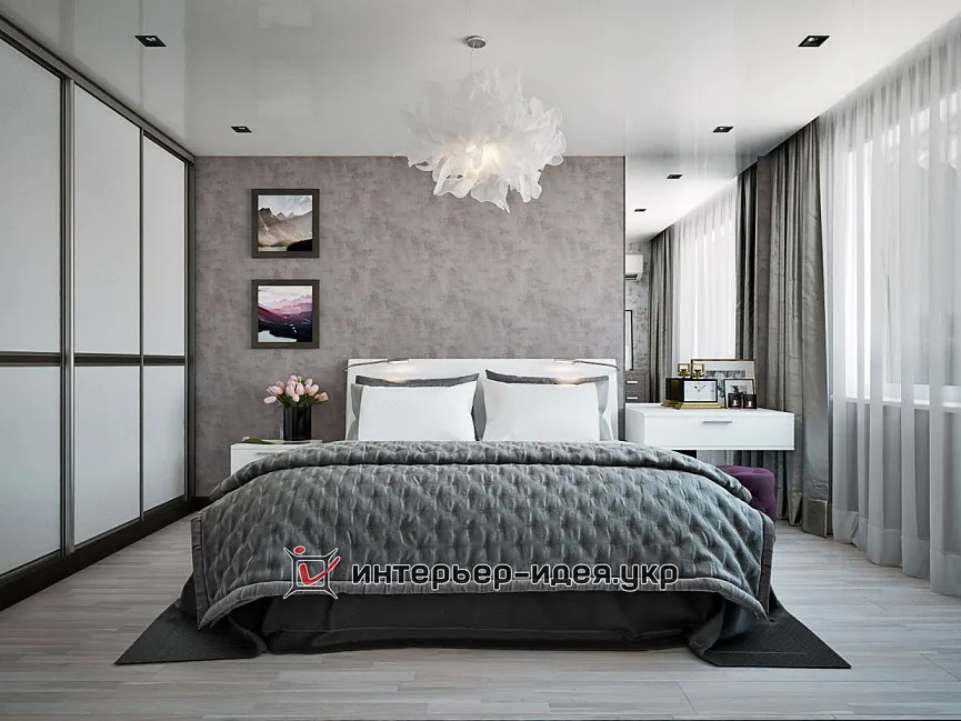 Дизайн сірого інтер'єру спальні