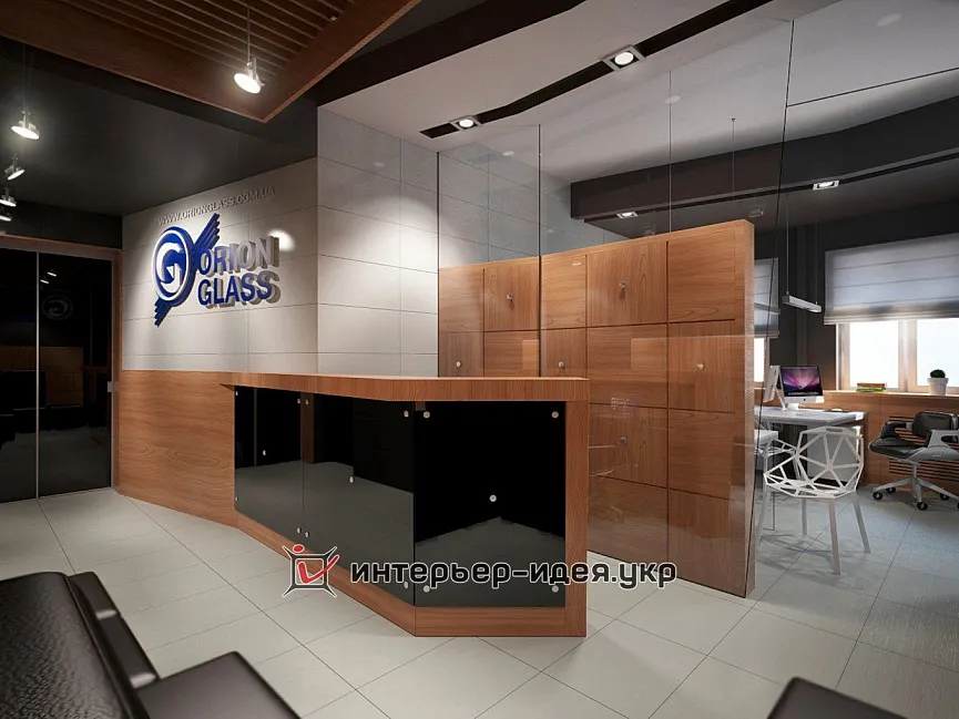 Дизайн приймальні та офісу компанії Orion-Glass в сучасному стилі 