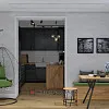 Кухня з балконом у вишуканому лофті