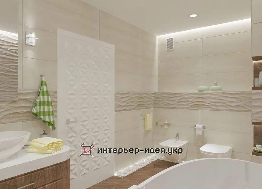 Дизайн сучасної ванної кімнати з овальною ванною і умивальником-чашою