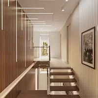 Дизайн коридору в стилі мінімалізм з «повітряними» сходами. Дизайн ПРИХОЖОЇ, КОРИДОРУ
