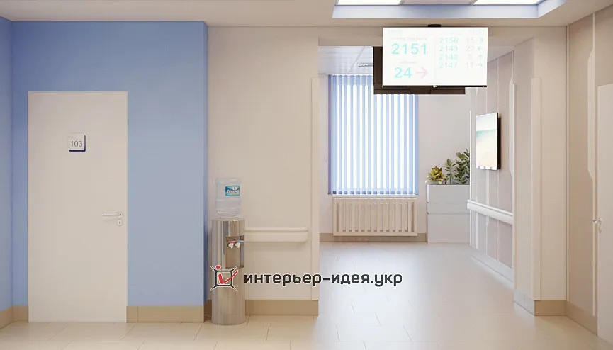 Дизайн ресепшена цокольного холу Медичного центру