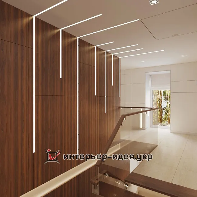 Дизайн коридору в стилі мінімалізм з «повітряними» сходами