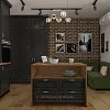 Кухня з балконом у вишуканому лофті